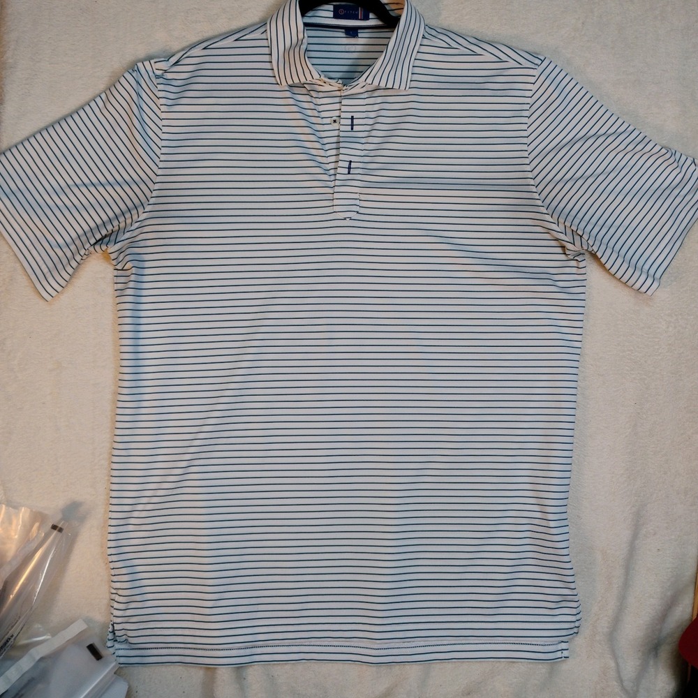 Stitch Performance Golf Polo, Men's Large, White & Light Green/blue Stripes